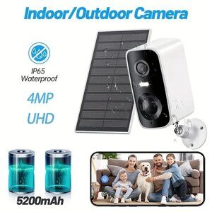 Solar Security Cameras Wireless Outdoor With Solar Panel 3K WiFi Wireless -White